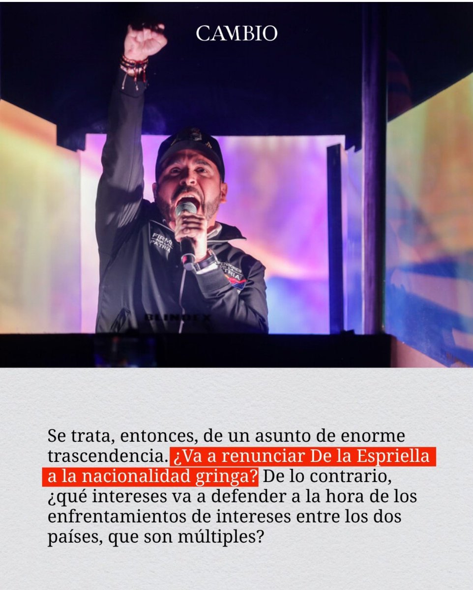 ISAZULETA's tweet photo. Esto es supremamente grave e importante para 🇨🇴Colombia, el candidato Abelardo de la Espriella debe contestar esta pregunta ¿Va a renunciar a la nacionalidad gringa? En un asunto de interés Nacional, nuestra soberania está en riesgo. De no renunciar no puede ser presidente del país.