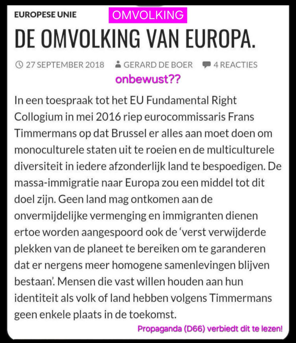 agtmael_mieke's tweet photo. Ik sta achter @lidewij_devos 

Lees de speech v Frans Timmermans 
van MEI 2016 die hij hield als EU-COMMISSARIS 
betreffende 
DE OMVOLKING VAN EUROPA!

#omvolking hmmm als Lidewij de Vos het daarover,  onderbouwt, heeft mag net niet, als een communist uit Trouw dat heeft, dan mag het ineens wel? Hmmm..

@KAFKA_Dev 
@jesseklaver 
@groenlinks 
@PvdA 
@TweedeKamerTwit 
@MinPres @D66 
@DefensieMin @VVD 
@HenriBontenbal 
@cdavandaag