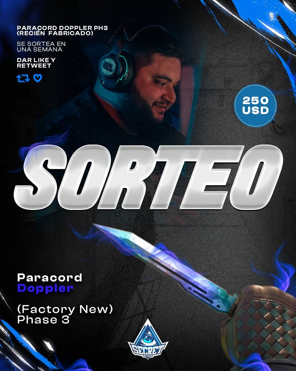 baldunets's tweet photo. 🎁 SORTEO Paracord Doppler (Factory New) de $250 USD 🎁

Para participar:

✅ Seguir a @SecretStoreCSGO y @baldunets

🔁 Dar RT y FAV!

📍Arrobar a un amigo!

⏰ Sorteamos en 7 días, suerte para todos!

#CS2 #CS2Giveaways #CSGO #CSGOGiveaway #CSGOGiveaways https://t.co/kObnDeNZk8