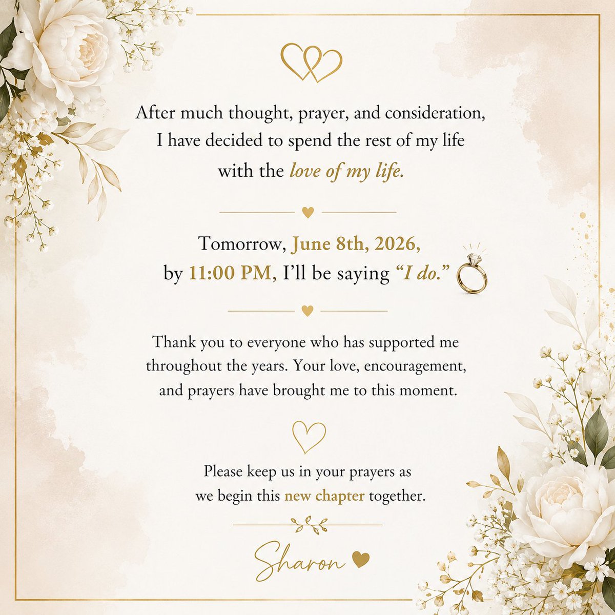 Shayisyours's tweet photo. You guyssss
I can't believe I am actually getting married tomorrow 😭❤️ https://t.co/MKszVbQS51