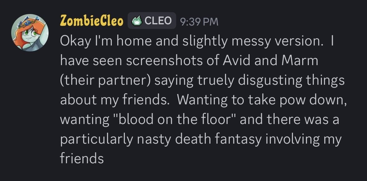GemiNight___'s tweet photo. Thank you ZombieCleo for being the only one willing to go into a little bit more detail on what Avid and Marm were actually saying. Nosy bitches like me really appreciate it https://t.co/AscDPVenc8