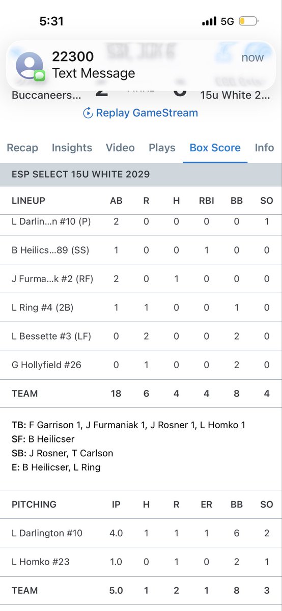 TaddGibby24's tweet photo. ESP 15u White moves to 4-0 on the weekend behind some stellar pitching performances.  They have outscored teams 25-4 so far! Lots of talent on this team that has been together for a few years.  Great coaching by JJ & Staff.  

Hollyfield 5IP 1H 2R W 
Darlington 4IP 1H 1R W
Rosner 7IP 1H CG SO 4K 1BB

That staff is on fire 🔥- great team effort and still playing pending weather delays. #ESPTrained #ESPFamily #TrustTheProcess #PitchingWinsChampionships #CoachFurmaniak #ChampionshipSunday #SundayFunday