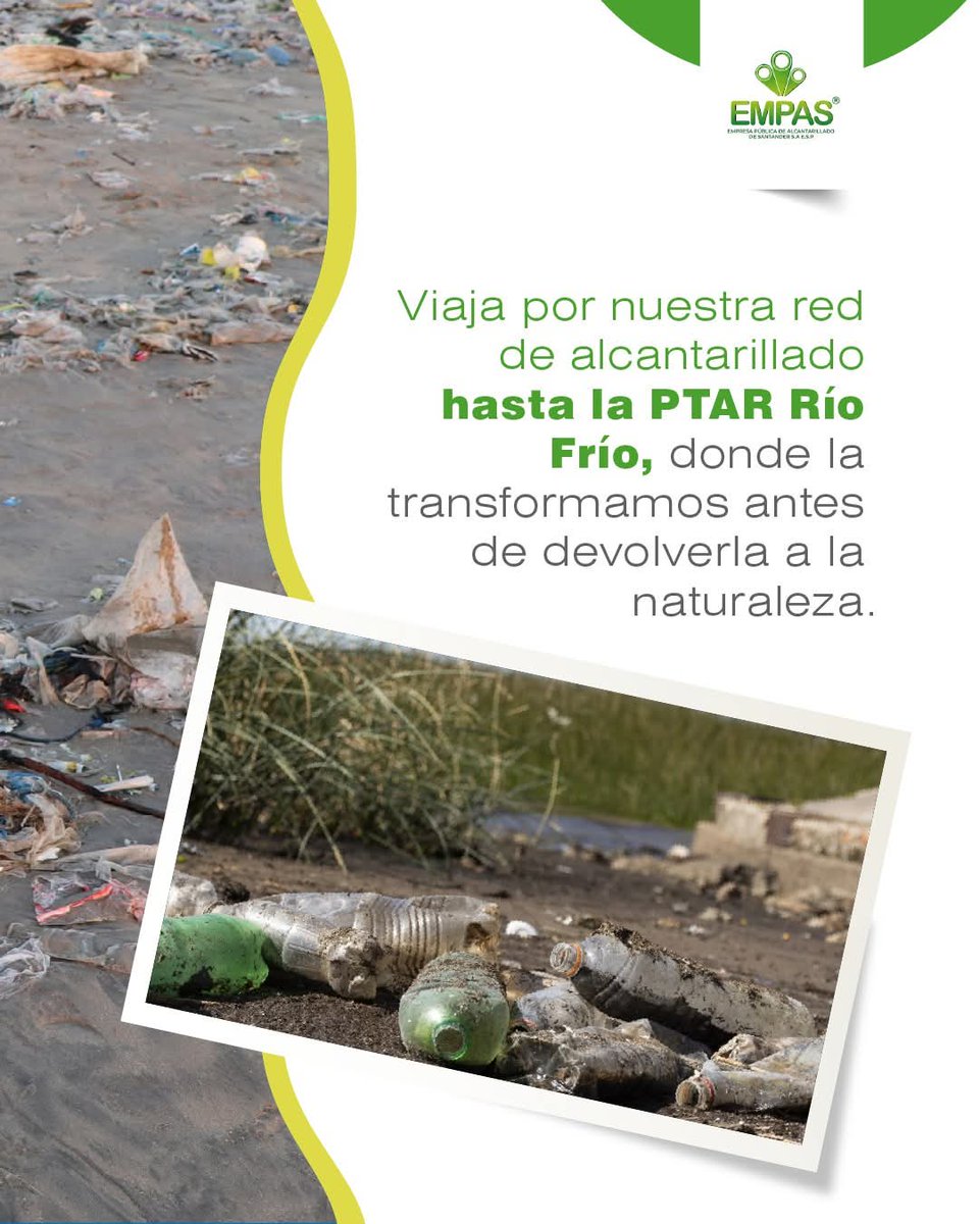 SanSeConecta's tweet photo. 💧El agua que usas todos los días no desaparece cuando se va por el desague ➡️inicia un viaje clave para nuestra salud y el ambiente.

En @Empassa_Oficial la guían hasta la PTAR Río Frío, donde la tratan con tecnología y compromiso.
Gracias a este proceso logran que el agua vuelva limpia a la naturaleza, protegiendo a las familias y cuidando los ríos que nos dan vida.