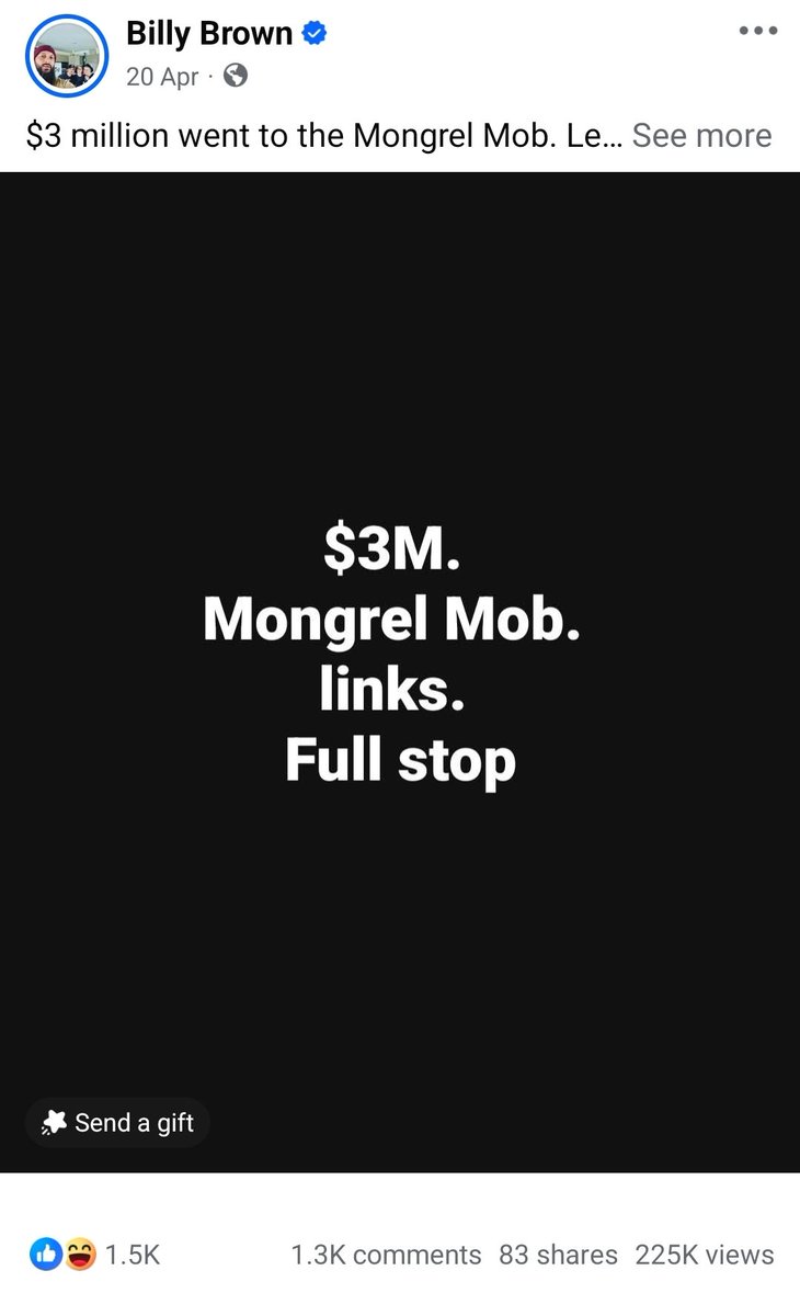 BillyBrown1983's tweet photo. $3 million went to the Mongrel Mob. Let’s stop the spin.
Labour and its supporters say it’s not true. National says it is. 
The truth is: The money went to Hard 2 Reach, funded through proceeds of crime. But here’s the fact: Harry Tam, a lifetime Mongrel Mob member, is the director. 
Labour and radical supporters don't pretend there's no link, there is...
We’ve got gangs out there pushing meth, wrecking families, hurting communities, and at the same time, these same individuals are setting up businesses and receiving government money. 
That’s a failure. Full stop.
We haven’t been tough enough. No more public money anywhere near organisations linked to gangs, ever...
Let’s think big again.
Me rongo
Billy Brown