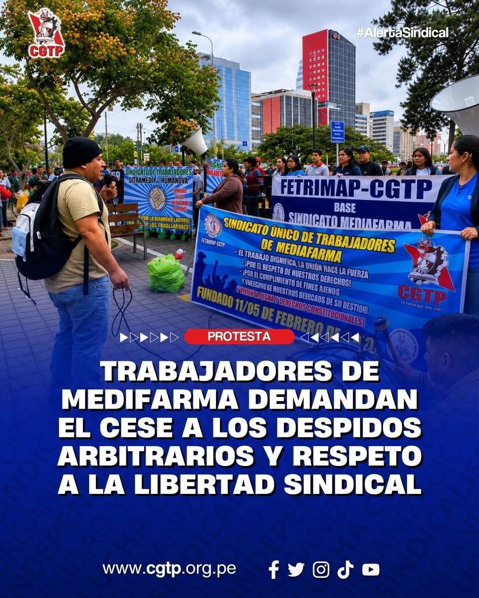 JovenCgtp's tweet photo. Trabajadores de Medifarma denuncian despidos y presiones para firmar renuncias pese a los años de servicio en la empresa.
#AlertaSindical #Medifarma #LibertadSindical #DerechosLaborales https://t.co/EydNFpsHLh