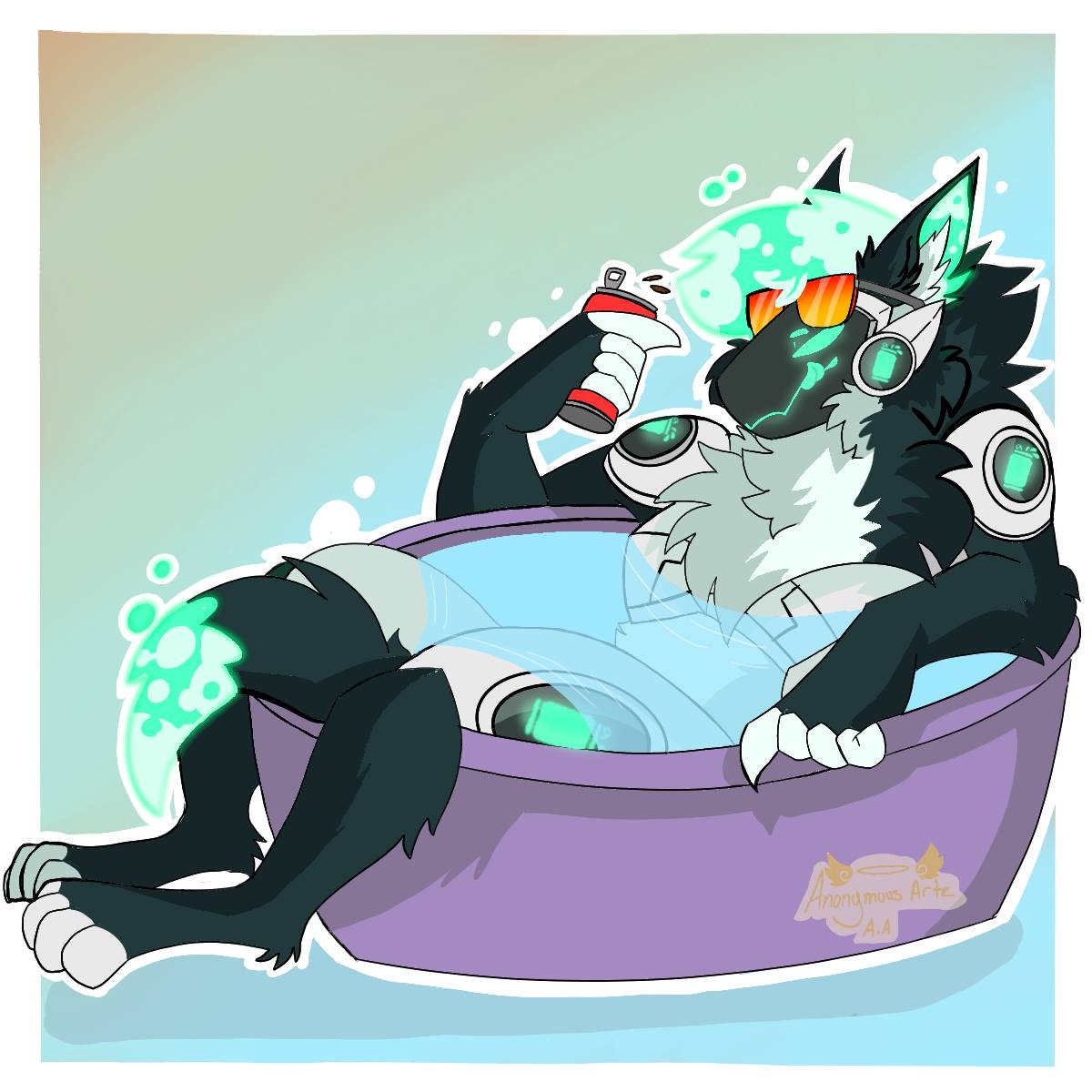 TheSpidersCave's tweet photo. Seems like a great opportunity to introduce my new protogen character Spritz! Literally just said "wouldn't it be funny if I made Mtw Dew Baja Blast" and here we are! That one is Spritz as a bee protogen!

Ref line art by @/dont_jinxit 
Pool ych comm by @CafeProtogen https://t.co/gKmT1JmHdt