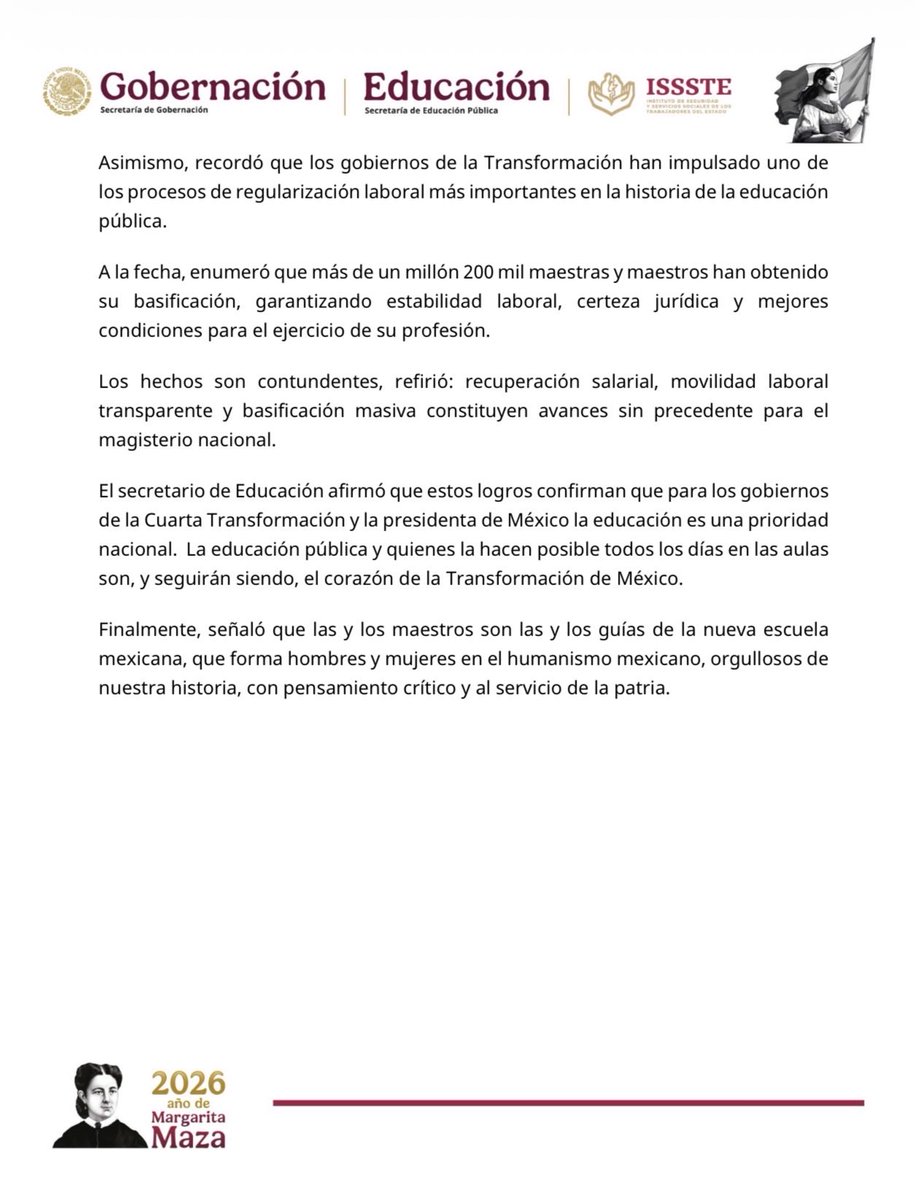 SEGOB_mx's tweet photo. #SEGOBInforma 📢
Con la Cuarta Transformación, el magisterio nacional recuperó derechos, dignidad y poder adquisitivo

Comunicado Conjunto: 📄 https://t.co/MSW3mGsnCP https://t.co/kaVBMhdKiM
