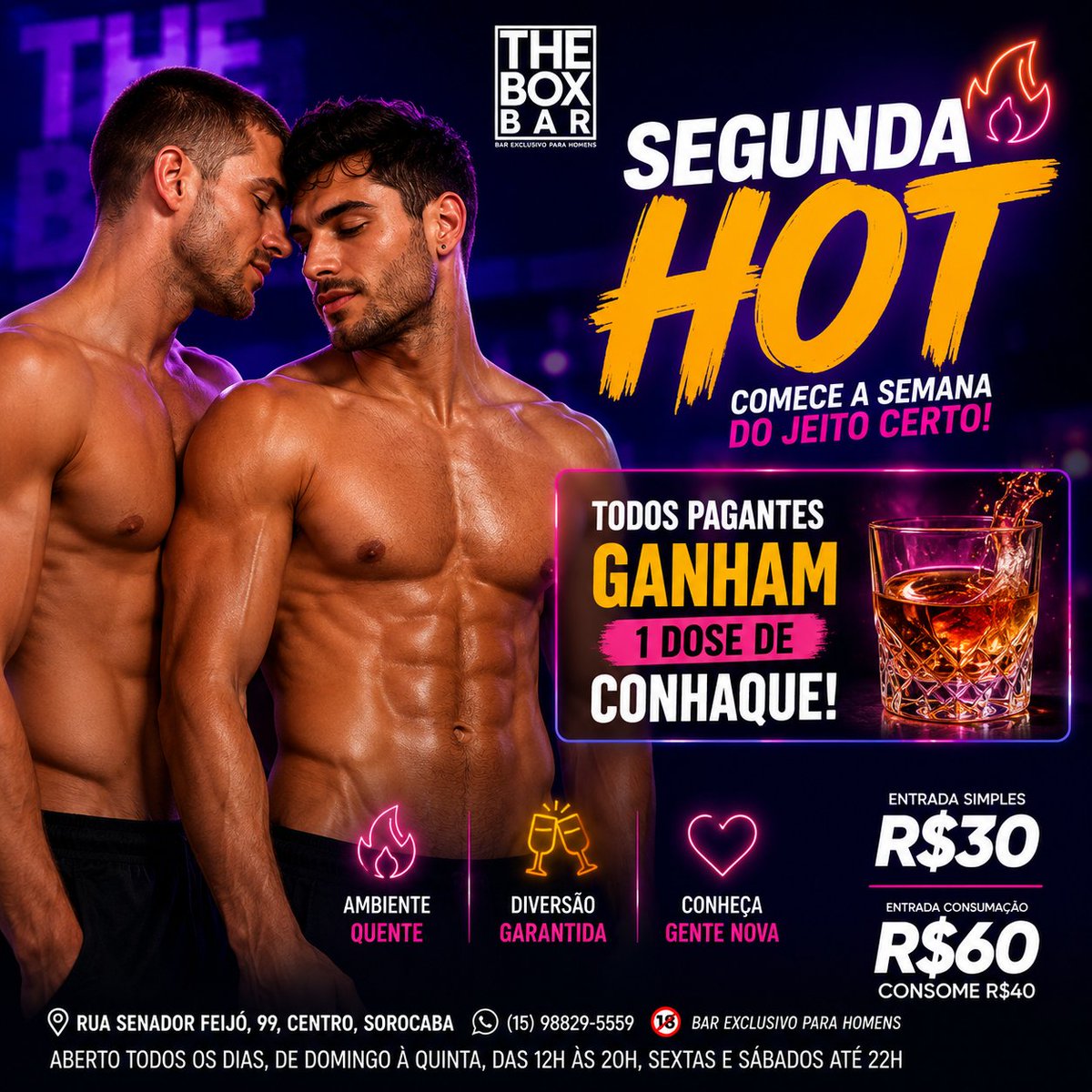 theboxsorocaba's tweet photo. 🔥 SEGUNDA HOT NO THE BOX! 🔥
🥃 Todos os clientes pagantes ganham 1 dose de conhaque FREE!😈Das 12h às 20h
📍 Rua Senador Feijó, 99 - Centro, Sorocaba
#SegundaHot #TheBoxBar #Sorocaba #ConhaqueFree https://t.co/FhywuukS9z