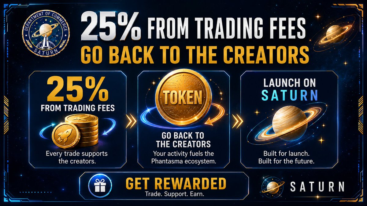 saturnxvc's tweet photo. 🪐 25% of trading fees go straight back to the creators 🚀

LAUNCH ON SATURN!

👉 https://t.co/I1jMZkcEik

Every trade on Saturn fuels the Phantasma ecosystem — and rewards the people building it.

🪙 Trade → your activity supports creators

🌌 Launch on Saturn → built for launch, built for the future