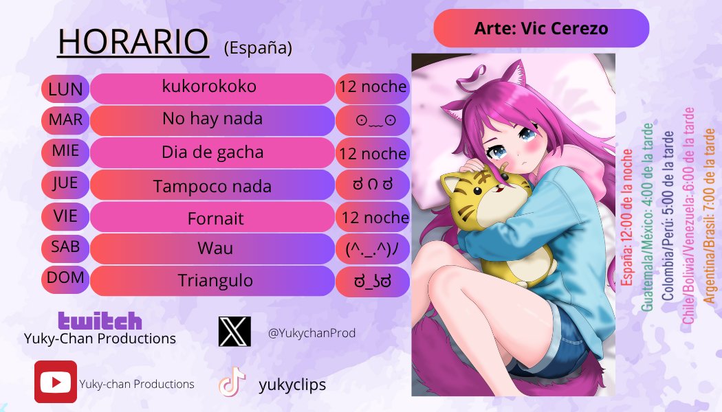 YukychanProd's tweet photo. Horario semanal (⁠ ⁠◜⁠‿⁠◝⁠ ⁠)⁠♡⁠♪⁠♪ #vtuber #streamergril #avatar #vroid #TwitchStreamers #horario https://t.co/s2ob6pQGOQ