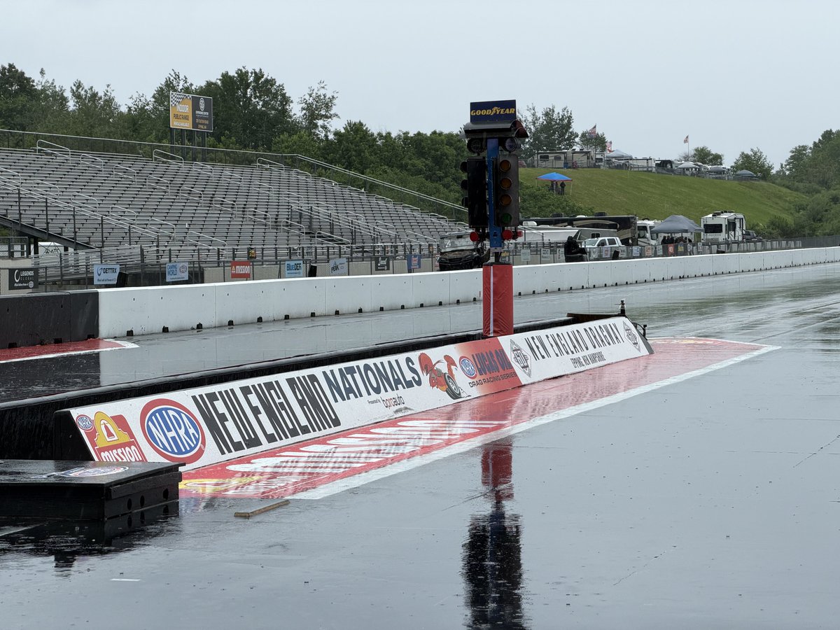 NHRA's tweet photo. RACING UPDATE: The rain rolled in and cut racing short. The #NewEnglandNats presented by bproauto Funny Car and Top Fuel finals will be contested next Friday at @BristolDragway during the #ThunderValleyNats. https://t.co/jhfau31sQh