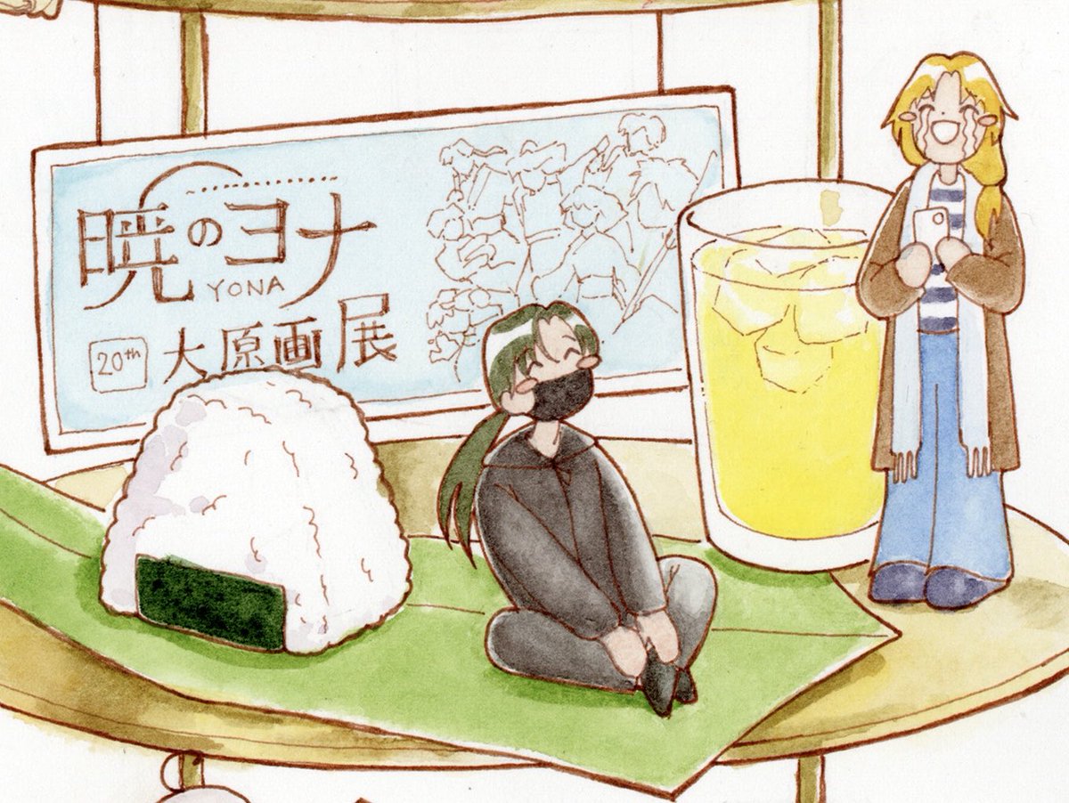 keiririn7's tweet photo. a little drawing of when i visited the yona of the dawn exhibition with @lumenowoos and @hisui_0504_j // lumenと翡翠さんと暁のヨナ大原画展に行った時の絵です！！🤗 https://t.co/GhzvuHH9EO
