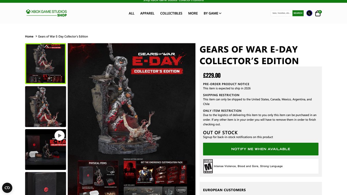 HorizonTandG's tweet photo. Gears, Fable and Halo collectors edition's seem to be sold out on the UK XBOX studios website. 

You can still buy them from the EU store: 
https://t.co/1KfKzgFAVe

#XBOX https://t.co/7x3ZZECqYF