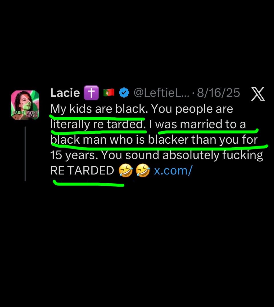 FIRELacieNOW's tweet photo. Whitey Lacie Lynn McFadden @LeftieLeo don’t play identity politics yall except like every day when she tells you u can’t call her a white racist cuz she’s neither white 🤡 nor a racist 🥴 cuz she phucced a Black man BLACKKKKKER than you ok her kids r black so she’s not racist ok! https://t.co/2G9ZoNb6Qm