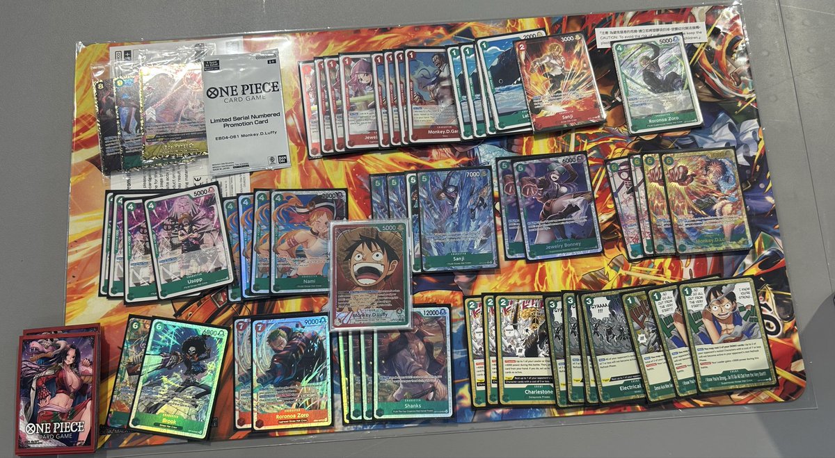 Suppy____'s tweet photo. Beautiful end of op15 with the win in Lucca regional, as 30th playing with no dice was not fun 🫠, but we managed to take it home. 

top32 Lucy 🟥🟩🟩 @Yorre02 
Top16 Enel 🟩🟩@Eddymugiwara96 
Top 8 Nami 🟩🟩
Top4 Nami 🟩🟩
Final Rosi 🟩🟥🟩

Thanks for all the great work done by the judges today, all very friendly and helpful. 

Now will have to try and  make RG work for op16 as well.

And all the people I get to meet at tournaments every time @Frenk19955 @gionni223 @ElninoOPTCG @DogXwisdom @LuigiAmatoTCG  @tetra4_  @TestingHillTCG and many more.