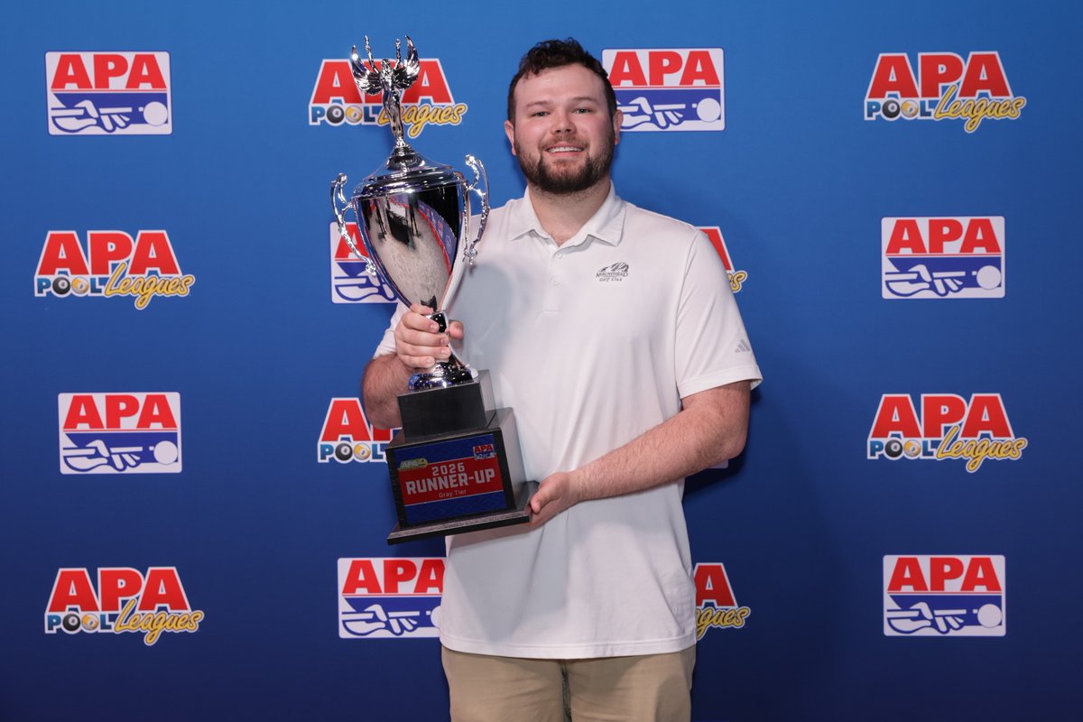 poolplayers's tweet photo. The road to Vegas ends with a trophy and a story to tell. 🏆  

Shout out to our 9-Ball Shootout Gray Tier (SL 6-7) Champion Tristan Gallo of Milton, ON and Runner-Up Dylan Ramey of Cary, NC! 👏 

#apapool #poolplayer #billiards https://t.co/gMXCNVkHWl
