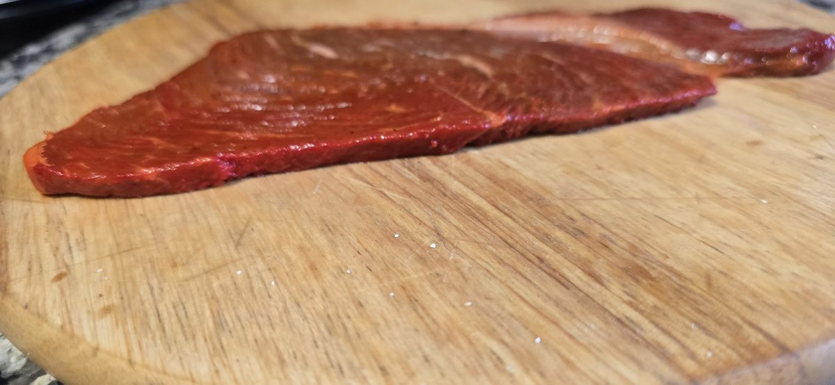 JoshKin04734969's tweet photo. Perfectly sliced, nice color from 24 hour marinade,  just letting it rest on counter to get to room temp before grilling https://t.co/iJ2XgZBL8f