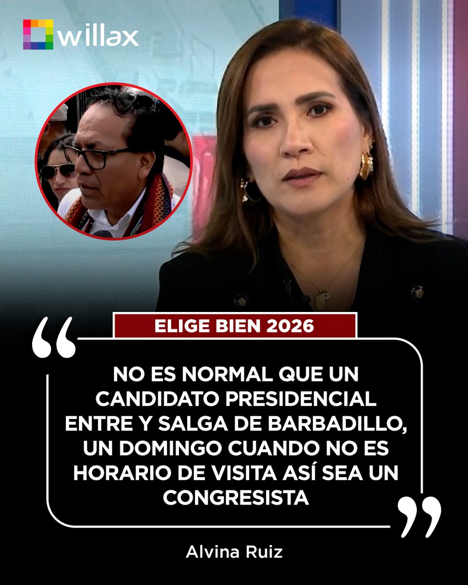 willaxtv's tweet photo. #EligeBien2026 | Alvina Ruiz sobre Roberto Sánchez y sus visitas a Pedro Castillo el día de hoy: “No es normal que un candidato presidencial entre y salga de Barbadillo, un domingo cuando no es horario de visita así sea un congresista”  

En vivo 👉 https://t.co/DgJIWlfZn6 https://t.co/J1NaivCwdo