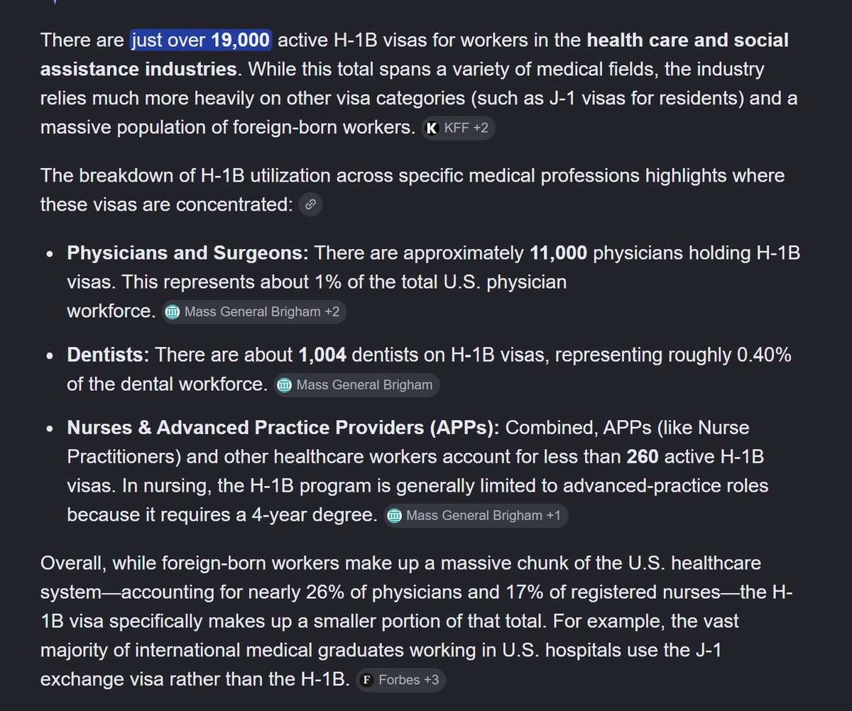 TrumpsLostBalls's tweet photo. "Overall, foreign-born workers make up a massive chunk of the U.S. healthcare system—accounting for nearly 26% of physicians and 17% of registered nurses" https://t.co/fAI713qX8L