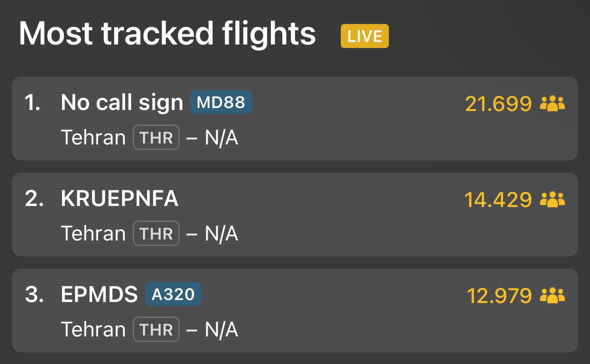 SprinterPress's tweet photo. The Mehrabad and Imam Khomeini airports in Tehran are being evacuated

As reported, all civilian airliners are being withdrawn from Tehran in anticipation of Israeli strikes https://t.co/C7j4VvoeGd