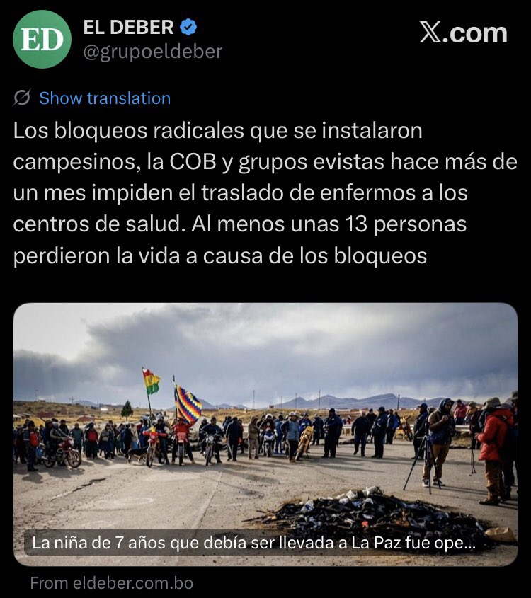 Termoboo's tweet photo. @teleSURtv La COB ya “caso humanos” asesino mas de 14 personas por no dejar AMBULANCIAS, oxígeno, comida, gasolina. Delincuentes! https://t.co/mt9ihXXq0z