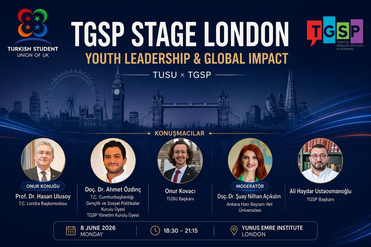Tusu_uk's tweet photo. TGSP Stage London: Youth Leadership &amp; Global Impact

TUSU ve Türkiye Gençlik STK’ları Platformu (@tgsptr ) iş birliğiyle düzenlenen bu özel programda gençlik liderliği, sivil toplum, sosyal etki ve uluslararası iş birliği konuları ele alınacaktır. https://t.co/TUQimVgCv5