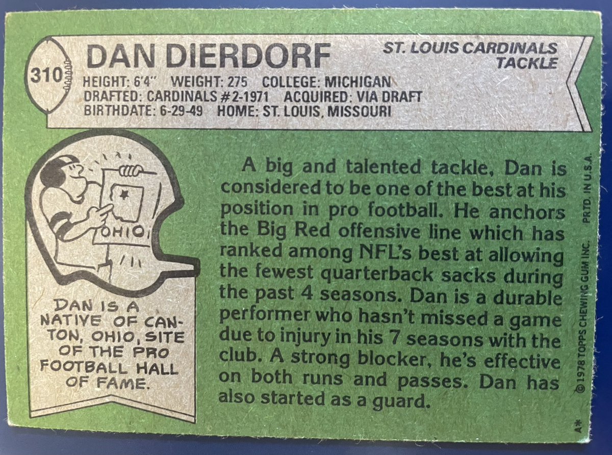Steve42Lewis's tweet photo. 🏈 Card of the day
6/7/2026
Dan Dierdorf
St. Louis Cardinals 
Tackle
1978 https://t.co/NwfV3GwwDU