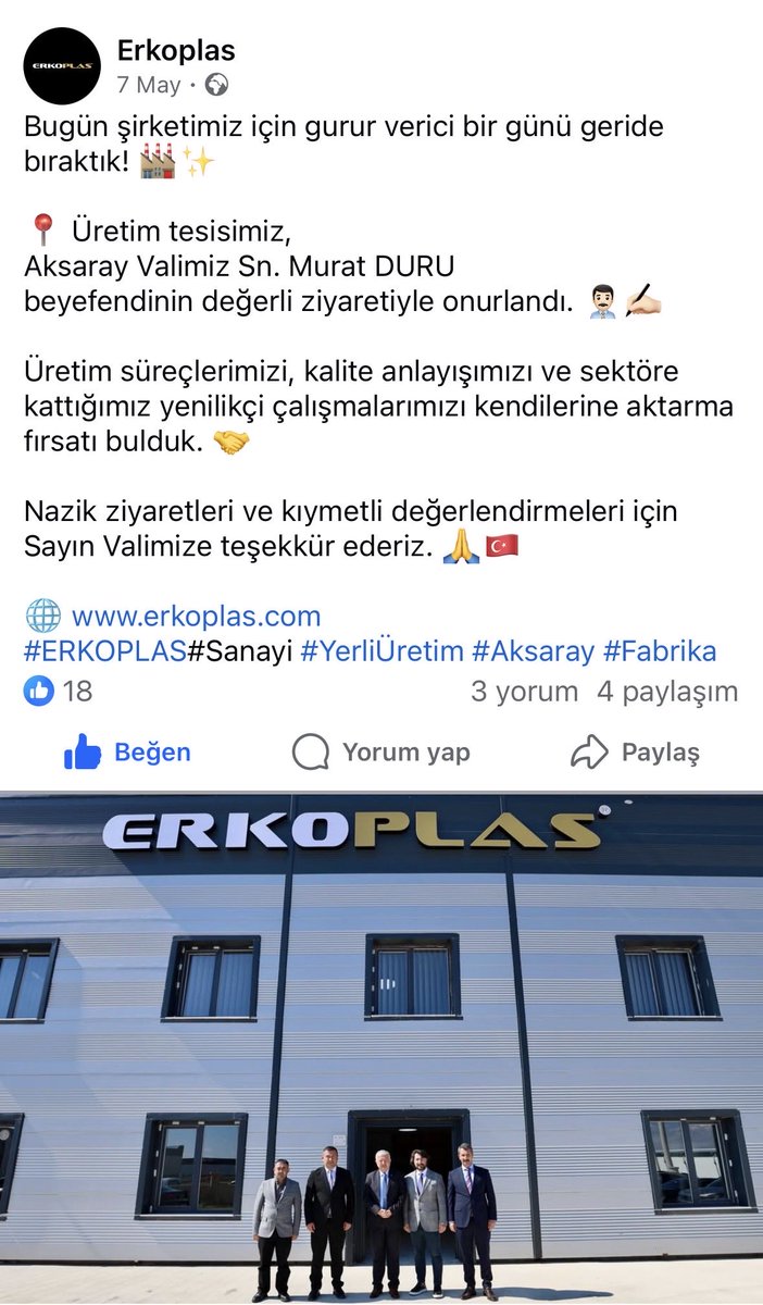 HACIERTAN's tweet photo. Aksaray Valimiz Sayın Murat Duru beyefendi, Erkoplas Aksaray fabrikamızı ziyaret etti. Değerli tecrübelerinden faydalandık. Yükselen ekonomimiz hakkında fikir alışverişinde bulunduk. Değerli ziyaretlerinden dolayı çok teşekkür ederiz.
@aksaray 
@HACIERTAN 
@erkoplastik https://t.co/oIflZyyums