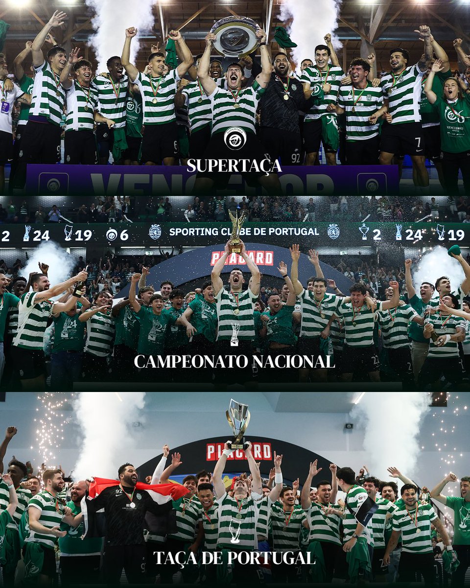 SportingCP's tweet photo. O #AndebolSCP conquistou o 𝐓𝐑𝐈𝐏𝐋𝐄𝐓𝐄 por três anos consecutivos 🤩 https://t.co/aOcAnm3Sua