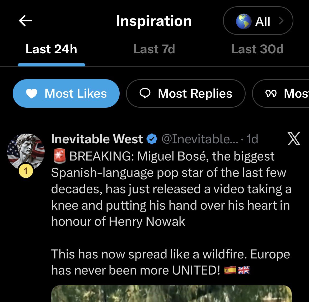 Inevitablewest's tweet photo. A post on Henry Nowak was the most liked post on X in the world in the last 24hrs.

This is why Starmer wants to ban it. https://t.co/r1AUIIfm5F