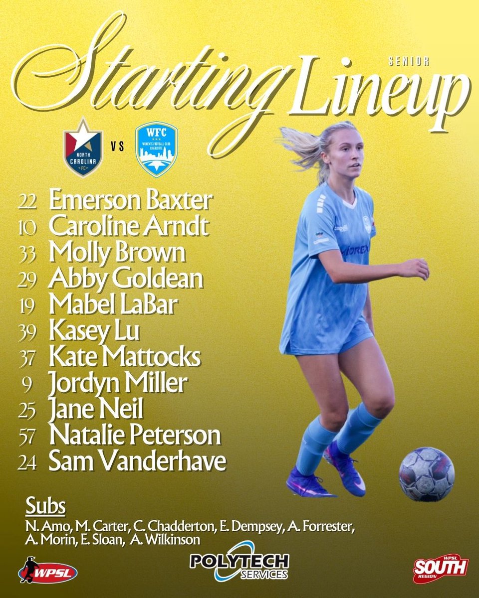 wfccharlotte's tweet photo. Here’s how our Senior team will line up against the NCFC Navy tonight! 

#wfccharlotte #womenssoccer #charlottesoccer #startinglineup #womensfootball https://t.co/zflznlxB0B