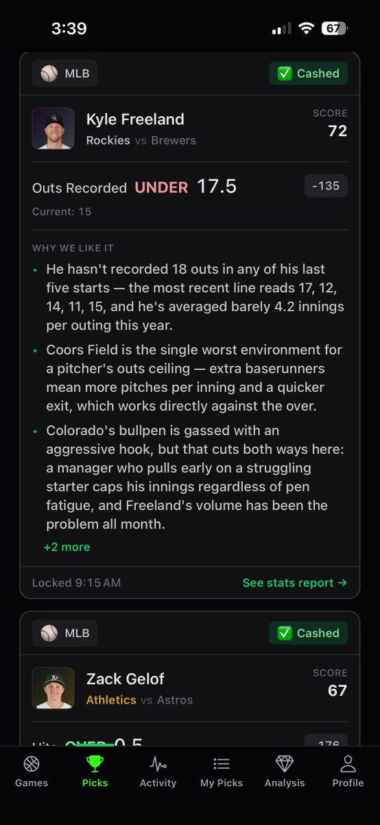 statpickai's tweet photo. MLB Agent Picks went 4-0 today 🔥

AI Parlays also provided a ✅ +563 banger

#GamblingX #MLBProps https://t.co/1SLFfhaR63