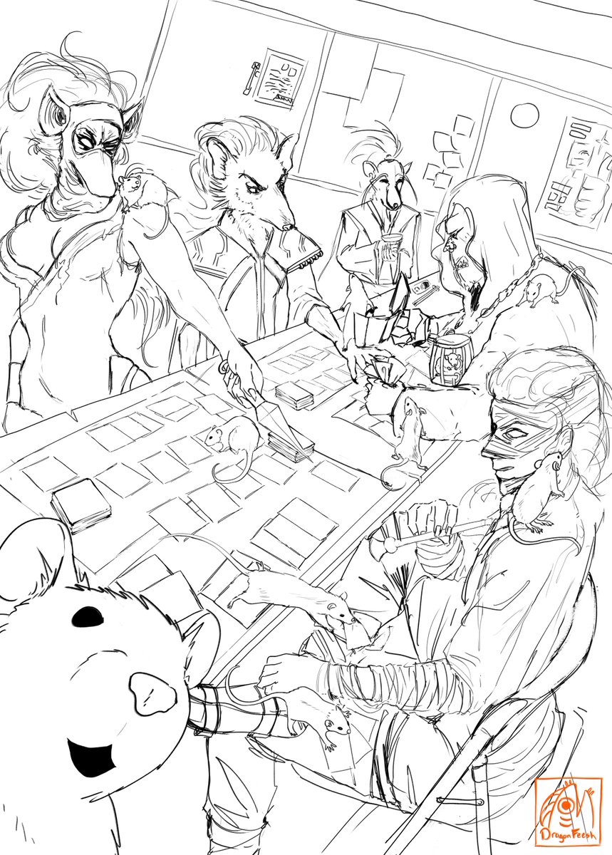 DragonFeeshVT's tweet photo. MTG card sleeve comm wip!! The rat deck https://t.co/naoBaUsmk4