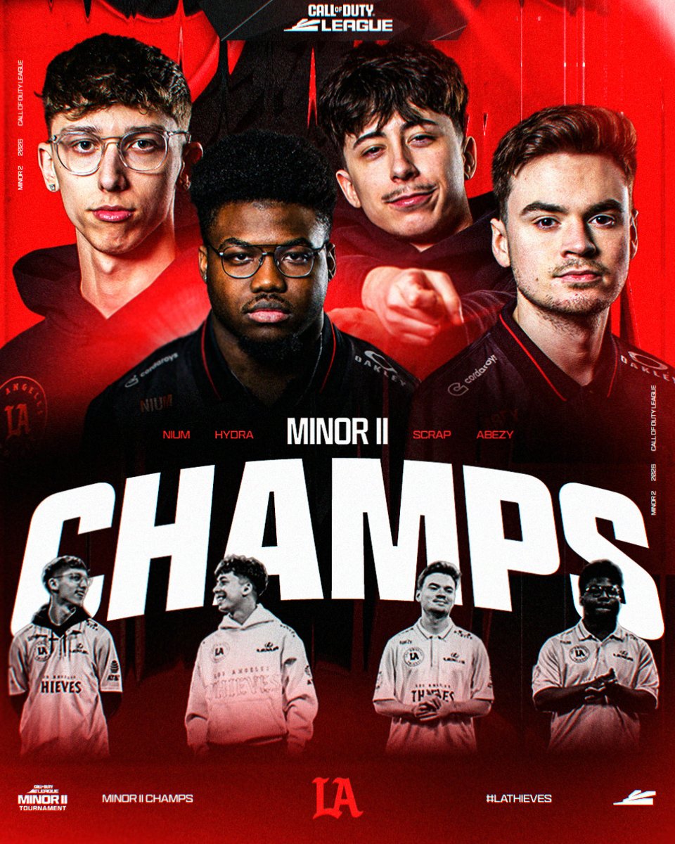 CODLeague's tweet photo. CHAMPIONS AGAIN 🏆

@LAThieves take Minor II.

→ @ScrappyNJ 
→ @NiumFPS 
→ @HyDrAnml 
→ @aBeZy https://t.co/J8xcsmGxbW
