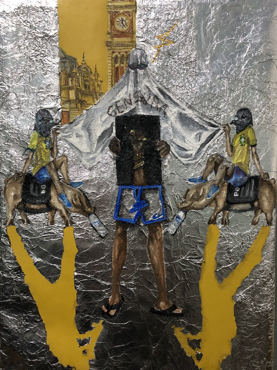 g_labarba's tweet photo. O Censurado.
44x63cm.
Acrílica, alumínio, pastel oleoso, lápis de cor, pasta ouro, sobre tela, 2026. https://t.co/NWlRYeoYVE