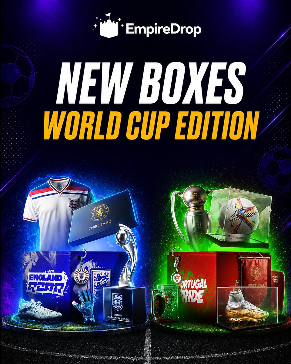 empiredrop's tweet photo. ⚽ NEW BOXES: WORLD CUP EDITION

🇵🇹 Portugal Pride
🏴󠁧󠁢󠁥󠁮󠁧󠁿 England Roar

RT + Like and I'll drop one to two lucky winners 🎁