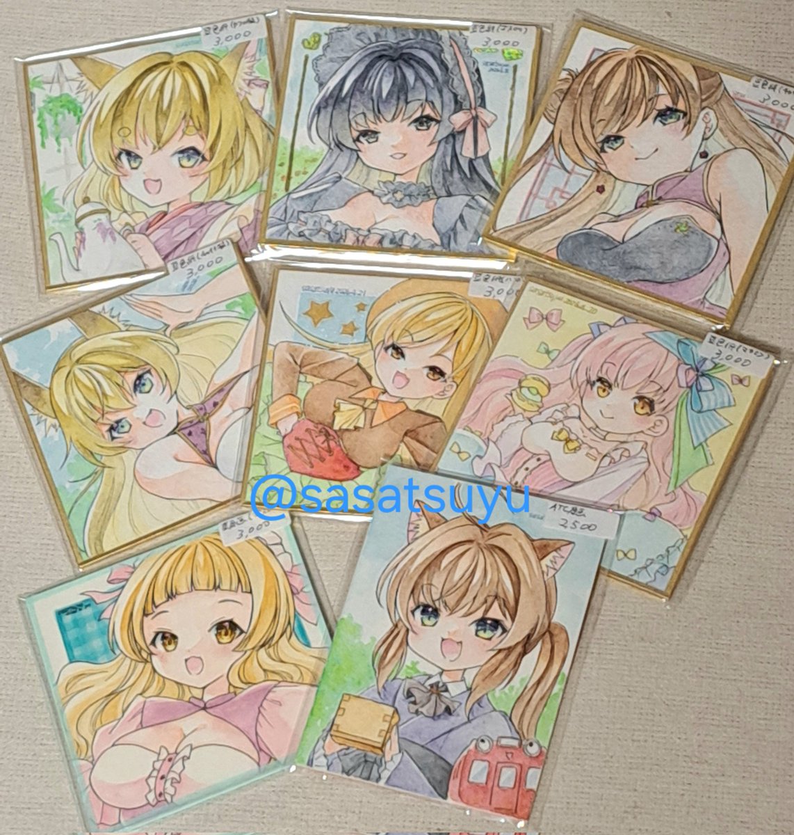 「書きかけで寝落ちしてた! 手持ちの色紙たちです。描きすぎて大量に連れ帰ってます 」|ささつゆ🦊5/5【COMITIA144】H28b📚5/6【A40】参加のイラスト