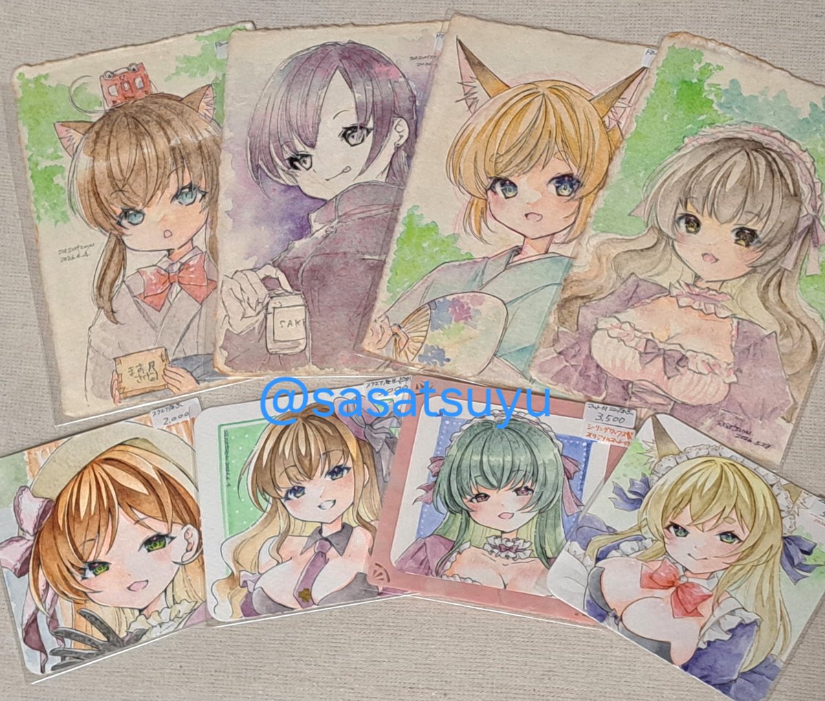 「書きかけで寝落ちしてた! 手持ちの色紙たちです。描きすぎて大量に連れ帰ってます 」|ささつゆ🦊5/5【COMITIA144】H28b📚5/6【A40】参加のイラスト
