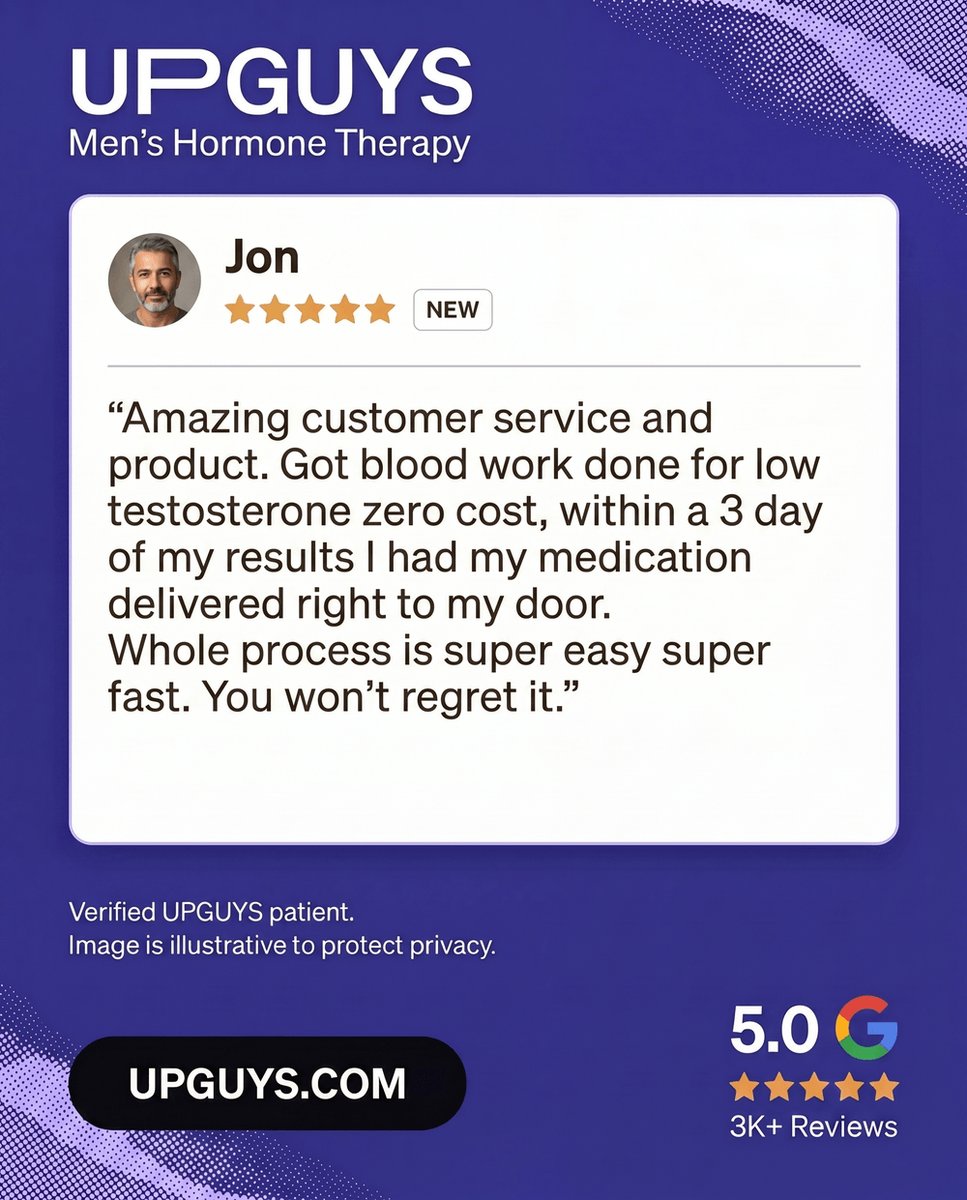 upguys's tweet photo. "Whole process is super easy super fast. You won't regret it."

-- Jon, verified UPGUYS patient. 5-Star Google Review (3K+ reviews)

Online physician-led men's hormone therapy in Canada. https://t.co/SzdDU5BiJJ