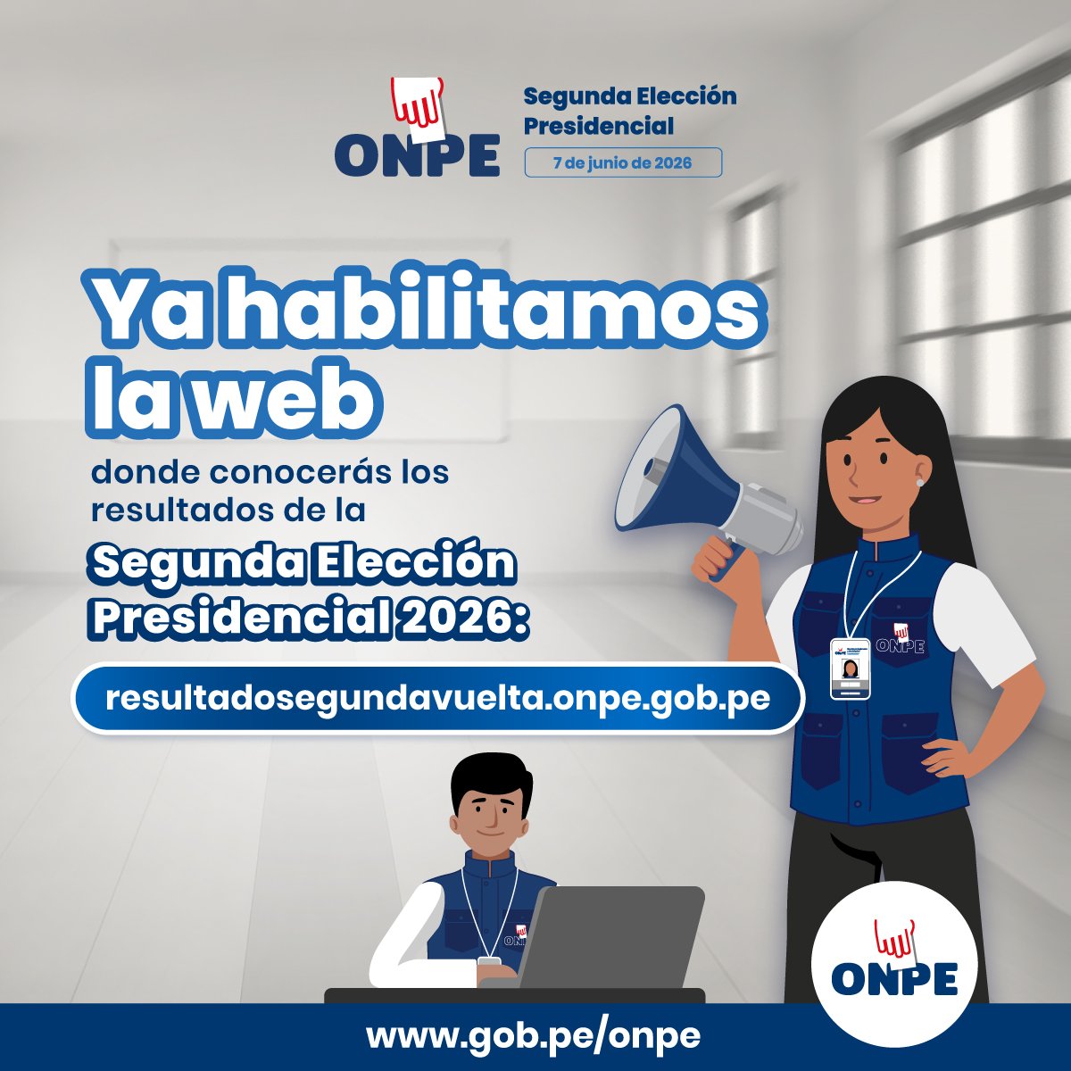 ONPE_oficial's tweet photo. @Agencia_Andina @noticias_tvperu @RadioNacionalFM @DiarioElPeruano @RPPNoticias @elcomercio_peru @PoliciaPeru 📊 Ya se encuentra habilitada la web para seguir los resultados de la Segunda Elección Presidencial 2026, donde se elige al presidente y vicepresidentes de la República que cumplirán funciones durante los próximos 5 años.

Ingresa aquí 👉 https://t.co/dxF8ka3HVl

#SEP2026 https://t.co/8oGxLh4P1k