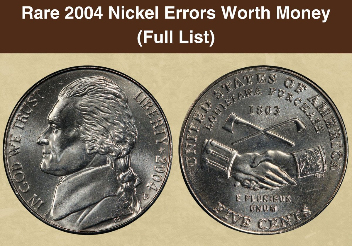 coinvaluechecke's tweet photo. Is the 2004 nickel worth anything? Is the 2004 Jefferson nickel rare and valuable? If you are considering collecting 2004 nickel errors, you’ve probably asked these questions.  https://t.co/D7JlC2IYQ9 https://t.co/7rmg8llmxl