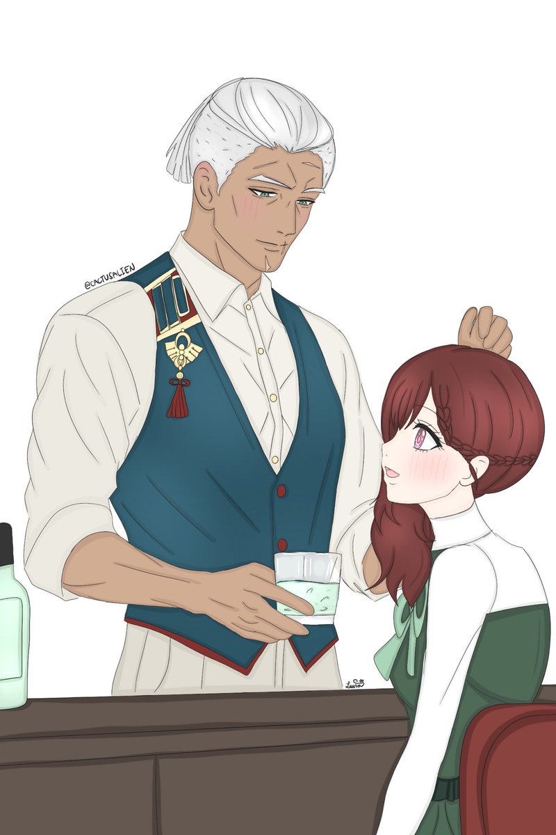 CactusAlien's tweet photo. Bartender Dedue with Callista for https://t.co/qWNYqeCJIU with a special personal service headpat on the side 🙂‍↕️

#FEModernPulse #fireemblem https://t.co/oppSrLS1sE