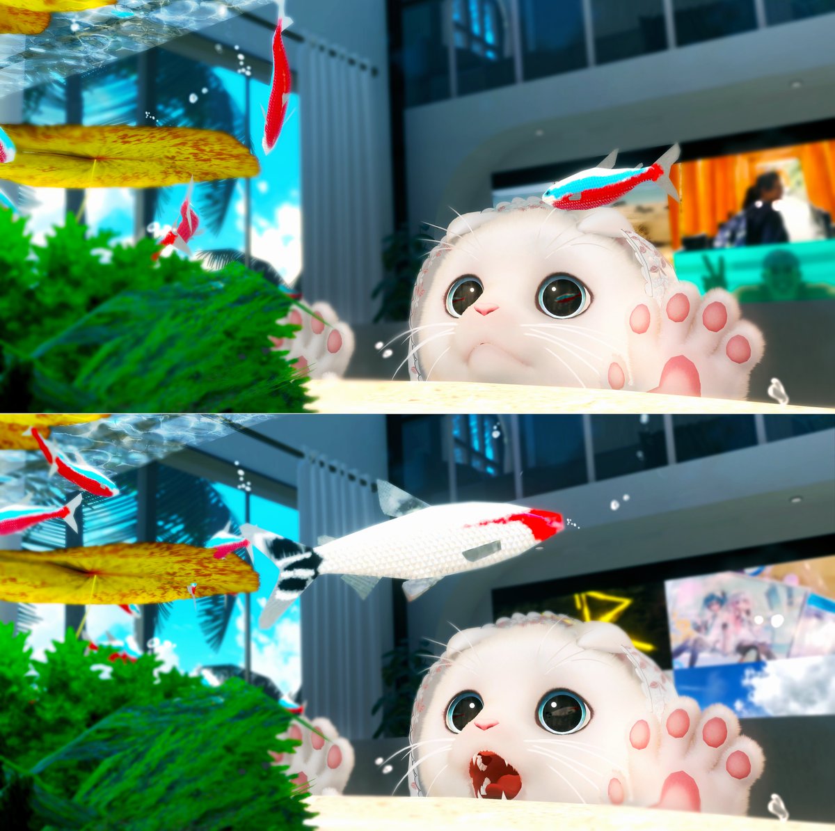 Chikamaro_vrc's tweet photo. Fish!!!!! 

#にゃにゃまる3D 
#VRChat #VRC #VRChatPhotography https://t.co/NkLc2s7Y7y