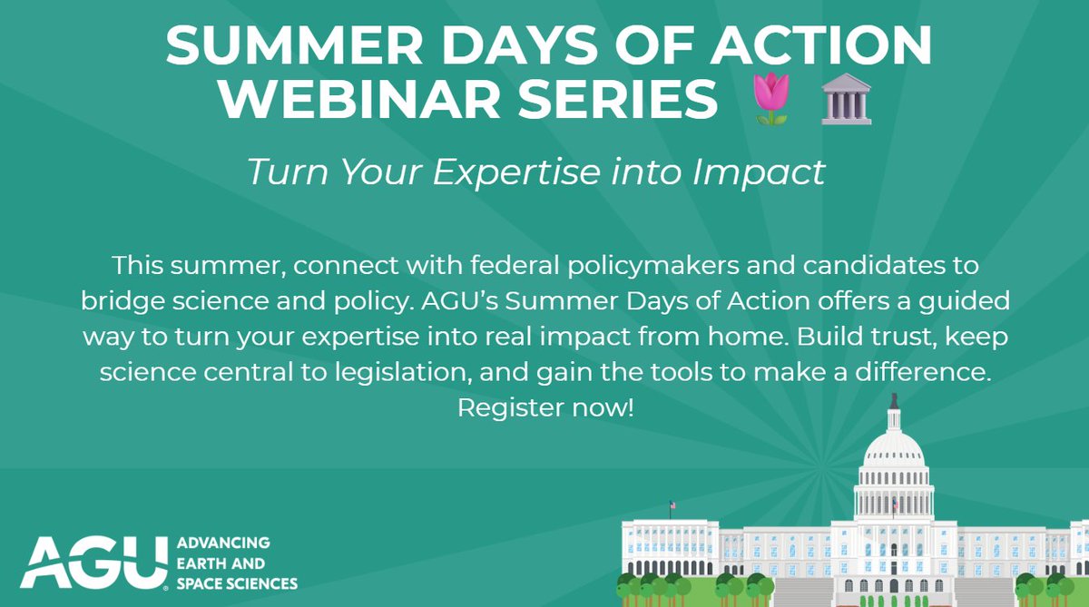 AGUSciPolicy's tweet photo. Ready to make your voice heard where it matters most? 🌷🏛️

Learn how to engage, influence, and lead conversations that shape the future of science. ✨

Sign up for @theAGU’s Summer Days of Action 👇
https://t.co/jxEePP2OWh https://t.co/EFtg0BF3us