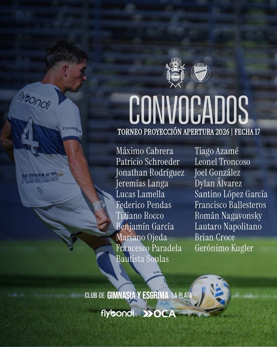 CgeJuveniles's tweet photo. RESERVA 🐺

🔜 Los convocados de Guillermo Hernando para el encuentro correspondiente a la fecha 17 del #TorneoProyección Apertura 2026 ante Godoy Cruz, mañana lunes en el Bosque.

📝 https://t.co/DxkFLzzECd https://t.co/RKugG4axJU