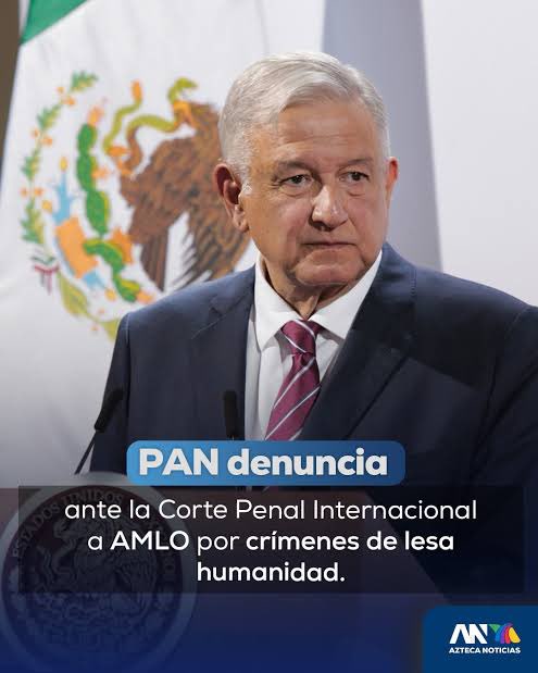 JTrianaT's tweet photo. Denunciamos a López Obrador ante la Corte Penal Internacional por permitir el crecimiento del crimen organizado y abrir las puertas de su gobierno al narco con su política de abrazos, no balazos.

No combatió a los cárteles, los dejó crecer deliberadamente. Debe rendir cuentas. https://t.co/vZkw6cpCfF