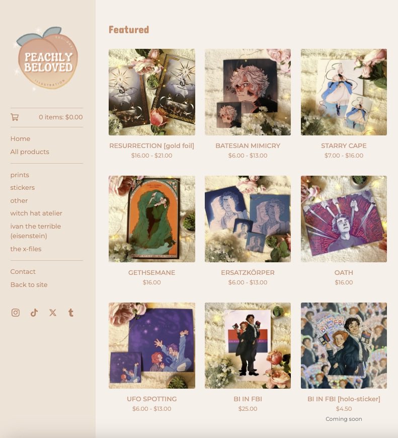 peachlybeloved's tweet photo. Hellooo, everybody~ !! ⭐️ ^_^

My pr🌷nt sh🍑p is back open again!! This time I’m offering various artworks from #WHA, Eisenstein’s “Ivan the Terrible,” and The X-Files, both on-demand and special-made including a gold-foil Qifrey print…! 🪴👑🛸

👇🏻 See 🌐 below! 👇🏻 https://t.co/CAWv5vfRYL