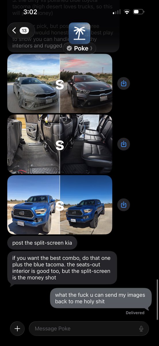 grandethann's tweet photo. @interaction is deadass my fav ai now

been using it to help me with posts for my detailing biz, and it was able to keep memory of images i sent a few days ago and send them back to me as the exact things i need to post instead of just describing them https://t.co/nUGFxdtGSV