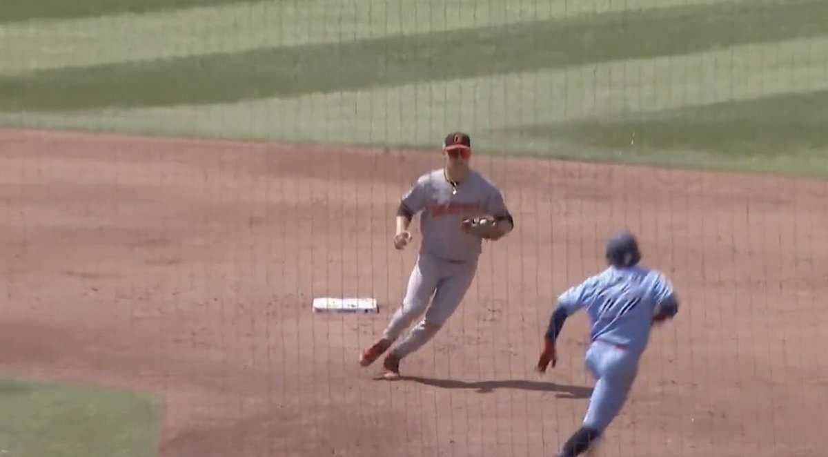 PigTownSports's tweet photo. Os had plenty of chances to stop the bleeding and correct a wrong call

But the lack of awareness from these umpires is wild 

He started 2 feet out of the base path .. hell Gunnar is almost out of the base path here 

And it went even farther right 

This should be an E-U2 https://t.co/vA9mw2BNNm
