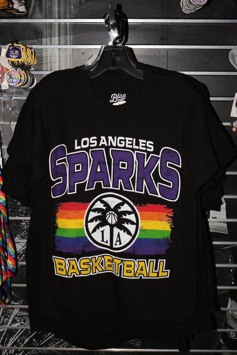 teamlastore's tweet photo. Celebrating LA Sparks Pride Night🏳️‍🌈✨ Show your pride with exclusive apparel &amp; novelties made specially for tonight—now available only at Team LA Store! #teamlastore #lasparks https://t.co/6D6PJoGY8p